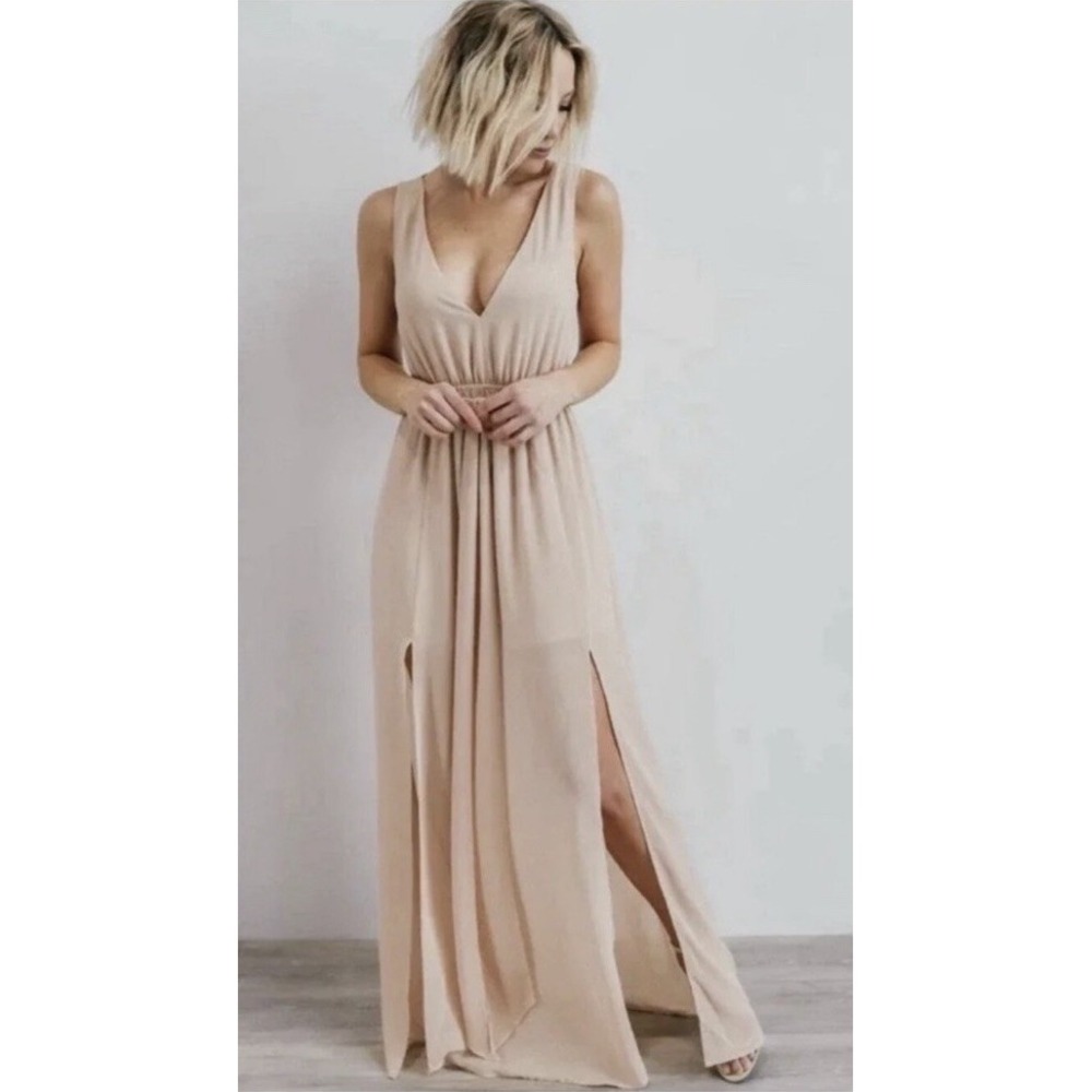 Baltic Born Hera Maxi Dress Natural Tan Nude Sleeveless Cocktail Gown Medium NWT